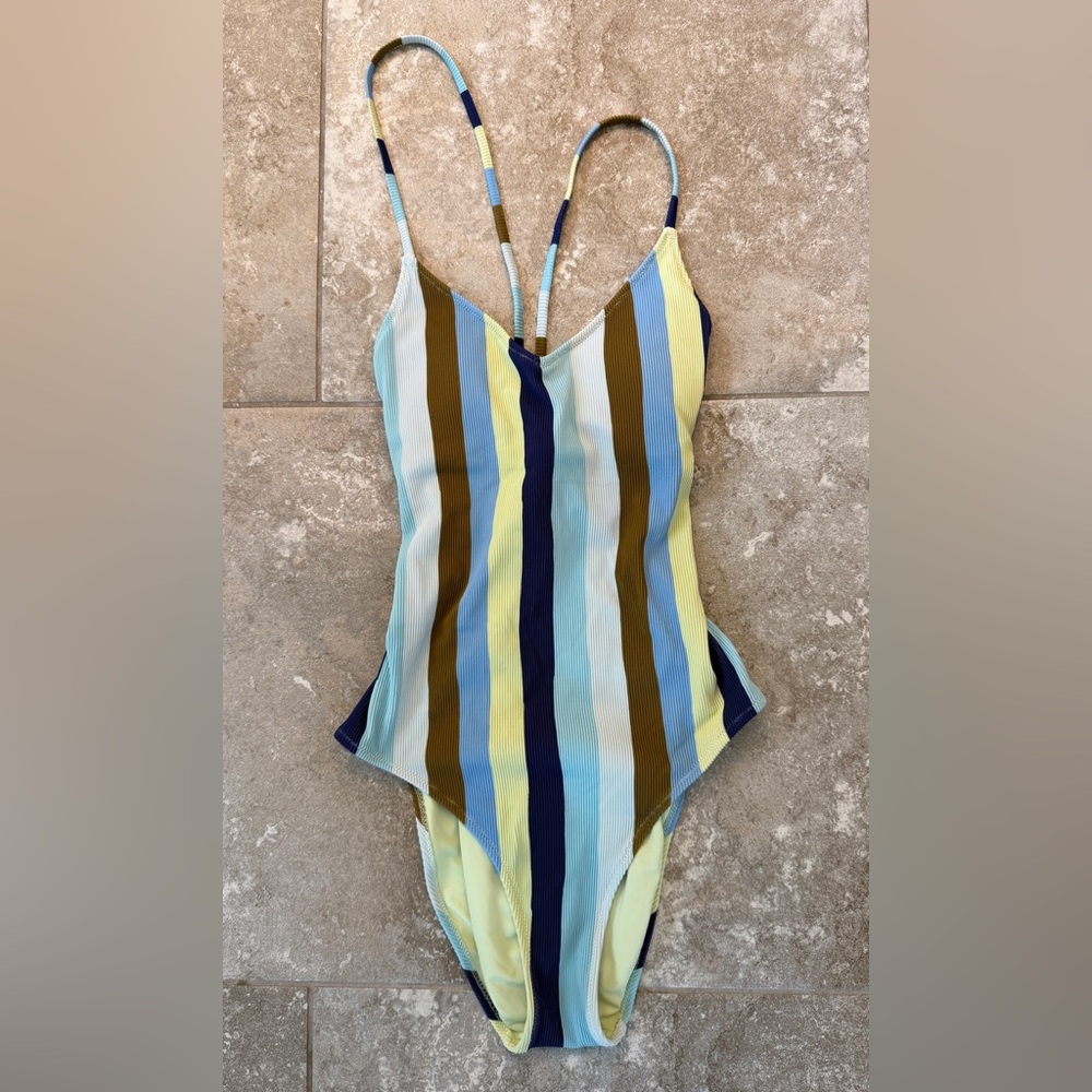 NWOT-Aerie Ribbed Striped One Piece Swimsuit Pastel Blue Green Medium